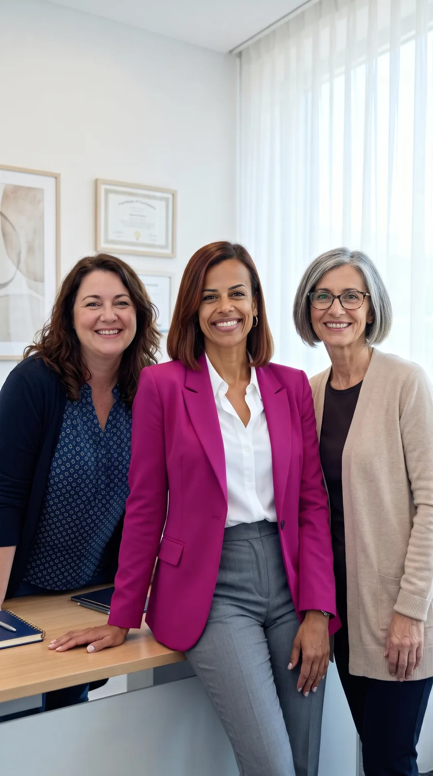 Tatiane Gonçalves e sua equipe sorrindo no consultório